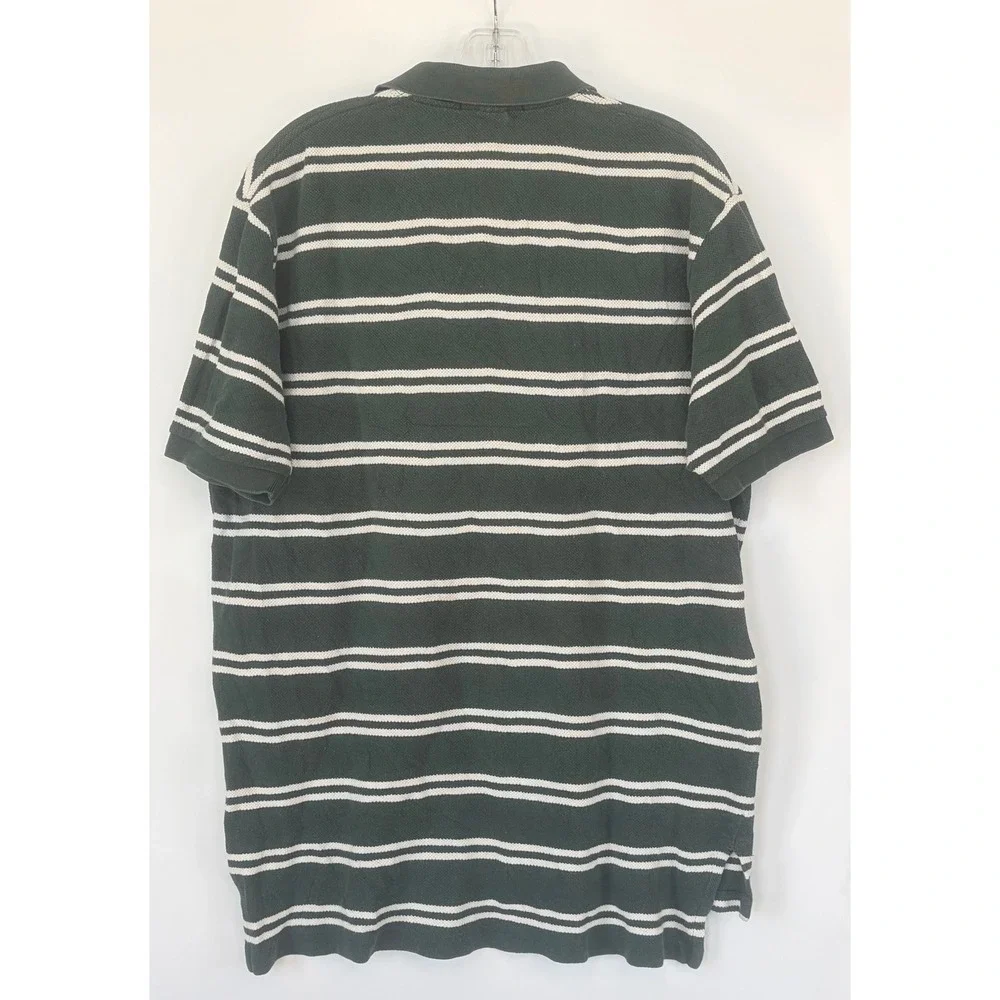 Polo Ralph Lauren Mens Green White Striped Short Sleeve Polo Shirt Large Cotton